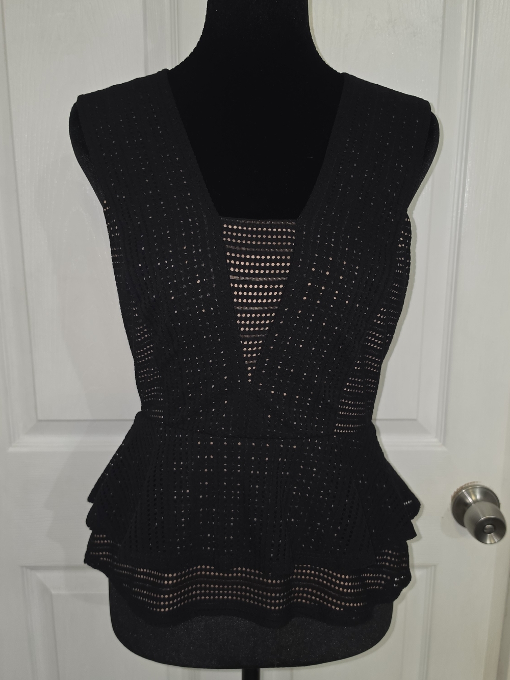 BCBGMaxAzria Black Open-Knit Peplum Tank Top Size XS